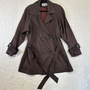 Vintage Vision Women's Trench Coat Brown Metallic Bronze Padded Shoulders S READ